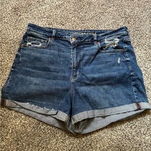 American Eagle Outfitters Dark Blue Rolled Hem Denim Shorts